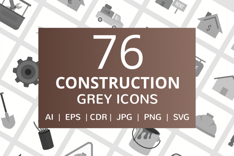 76 Construction Flat Greyscale Icons