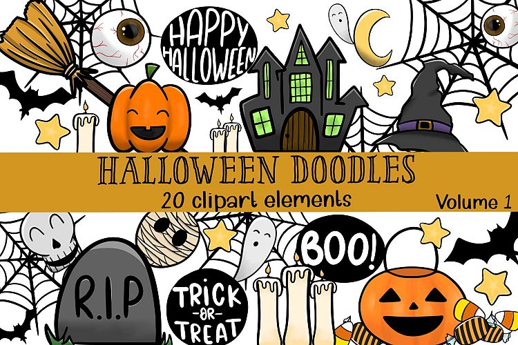 Halloween doodles clipart set