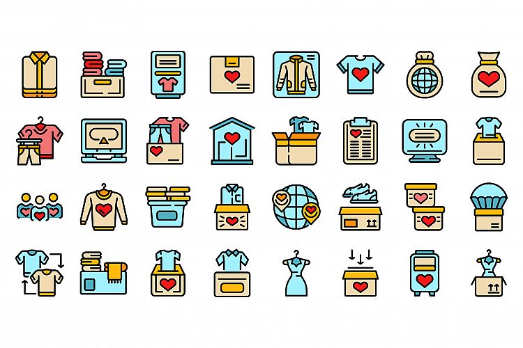 Clothes donation icons set vector flat example image 1