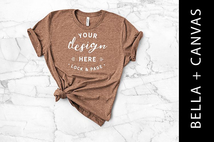 Heather Brown Bella Canvas 3001 T Shirt Mockup Flat Lay