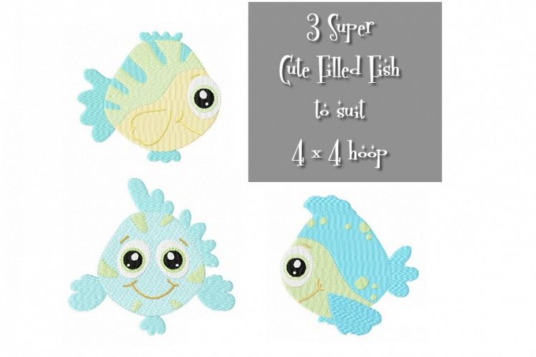 Cute FISH Multipack ~ 3 Filled Super Cute Fish Machine Embroidery Designs - Instant Download ~ Here Fishy Fishy Fishy