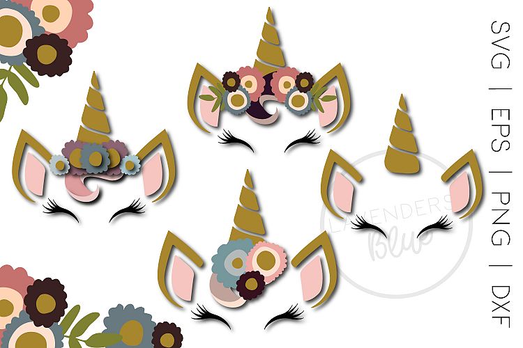 Unicorn Sleepy Eyes SVG Bundle | 4 Designs | Floral Cut File
