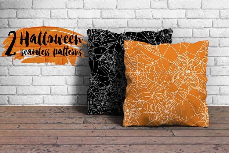 2 Halloween Holiday Seamless Patterns with spider web