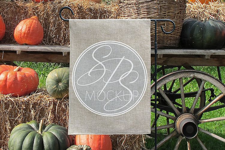 Burlap Garden Flag Mockup Pumpkins