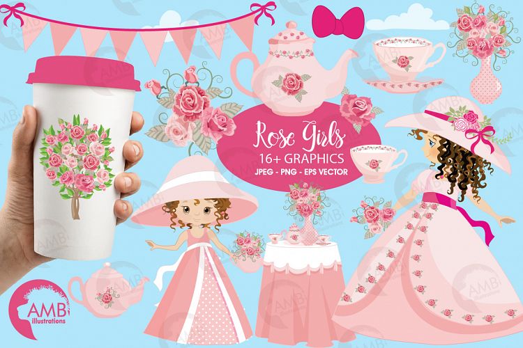 Garden party girls, Summer party, graphics, clipart, illustrations AMB-998
