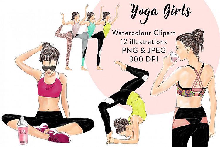 Yoga girls watercolour illustrated clipart