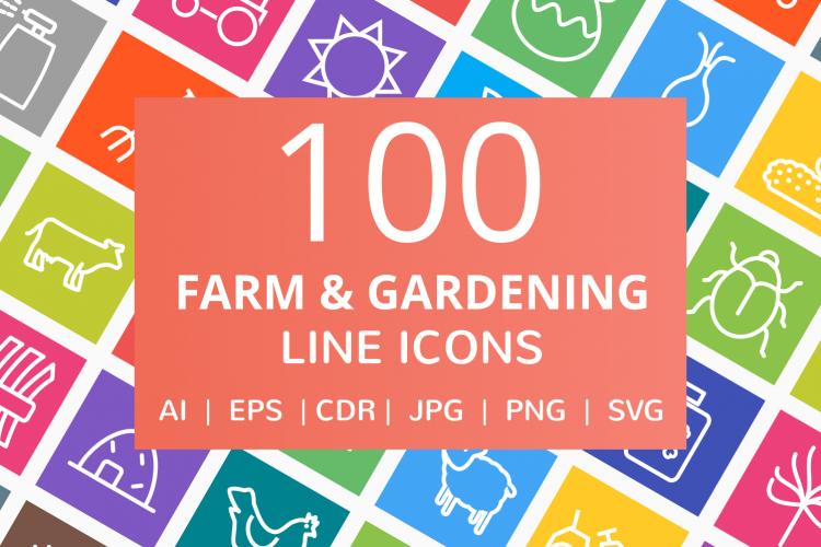 100 Farm   Gardening Line Multicolor B/G Icons