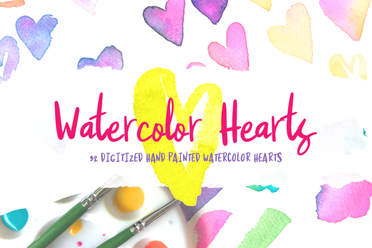 32 Handpainted Watercolor Hearts