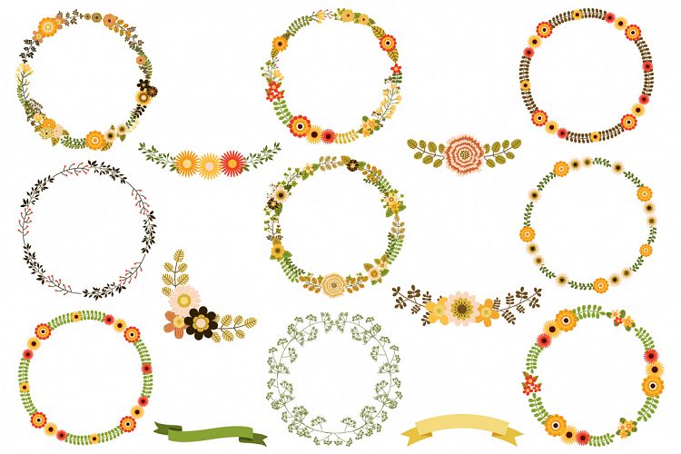 Flower wreaths clipart set, Floral borders Autumn Spring