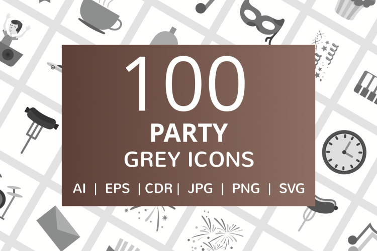 100 Party Flat Greyscale Icons