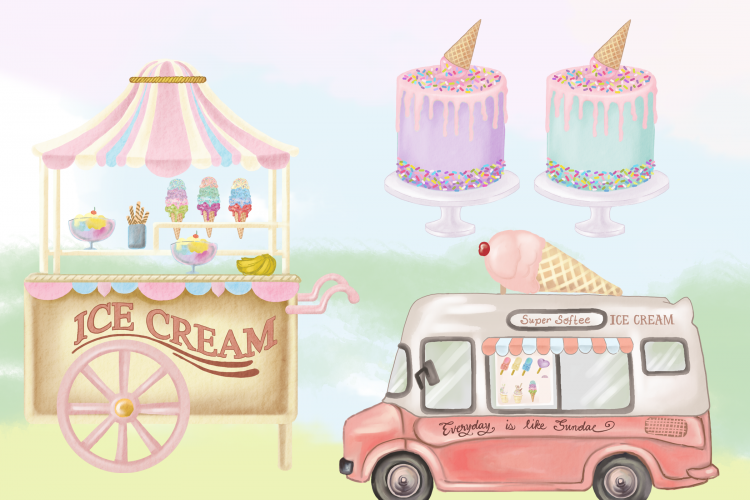 Watercolor Ice Cream Digital