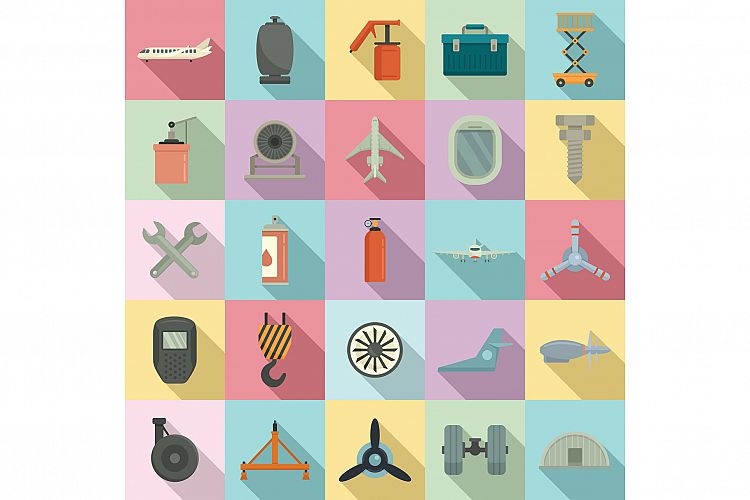 Aircraft repair icons set, flat style example image 1