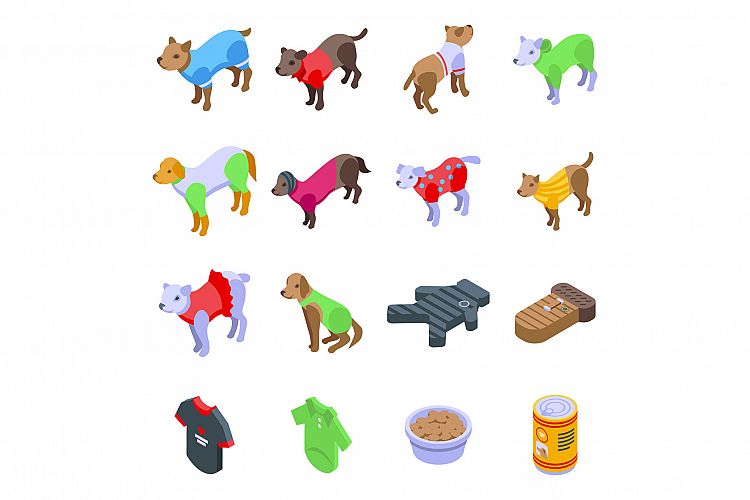 Dog clothes icons set, isometric style example image 1