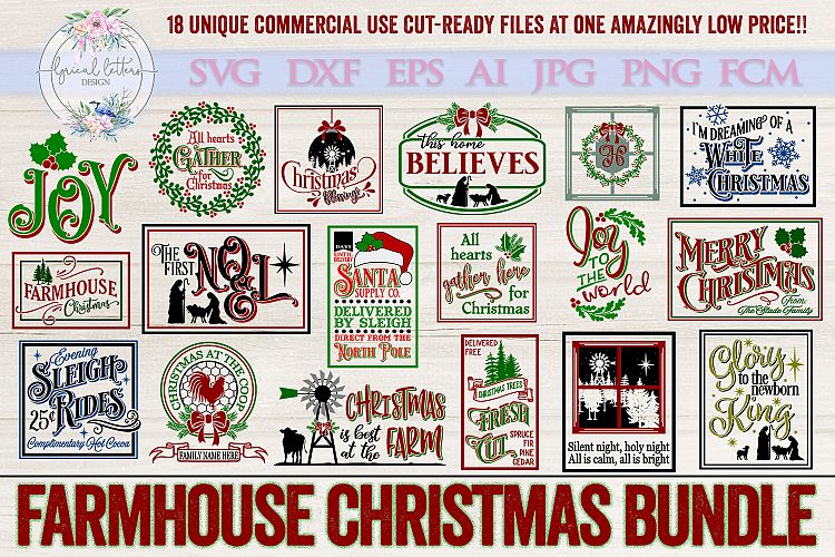 Farmhouse Christmas Bundle of 18 Designs SVG DXF FCM