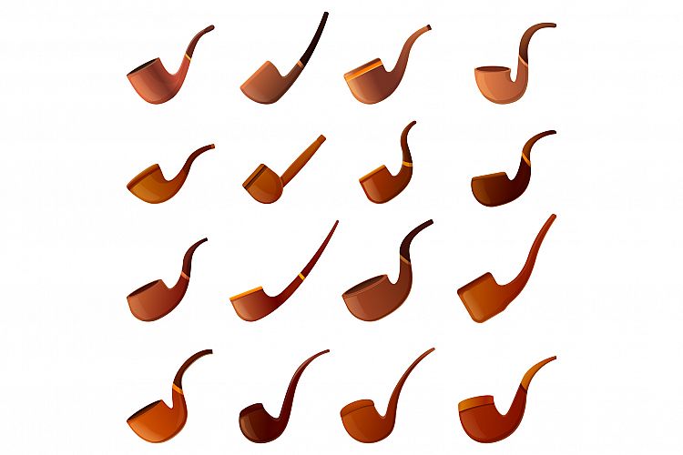 Smoking pipe icons set, cartoon style example image 1