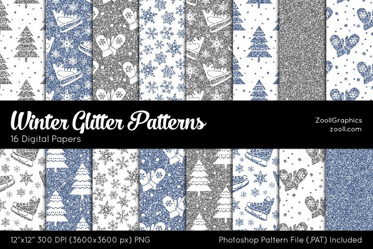 Winter Glitter Patterns Digital Papers