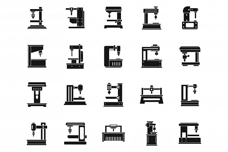 Milling Machine tool icons set, simple style example image 1