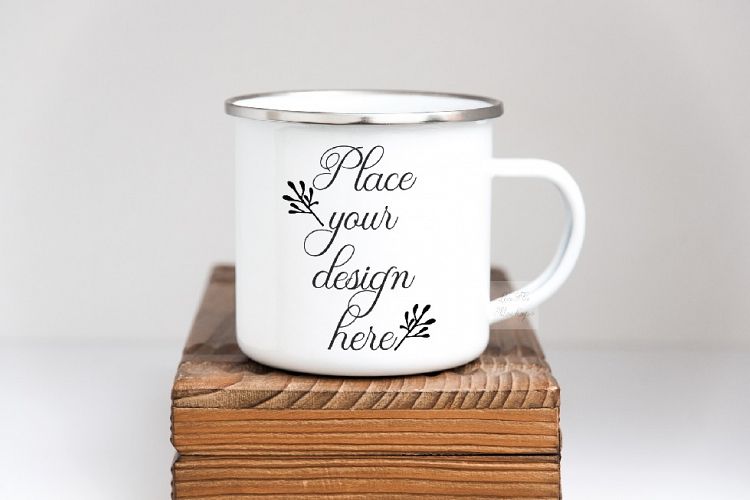Camping mug mockup enamel tin mock up metal camper cup templ