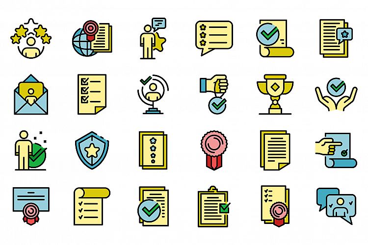 Attestation service icons set vector flat example image 1