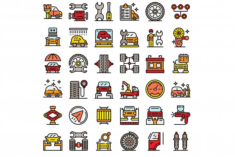 Tire fitting icons set, outline style example image 1