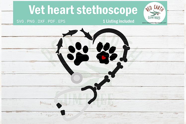 Vet doctor and nurse heart stethoscope SVG, pet cat dog paw