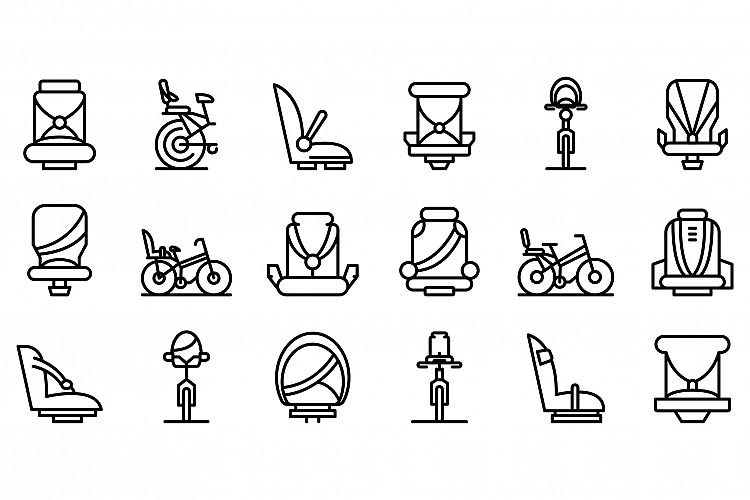 Child seat bike icons set, outline style example image 1