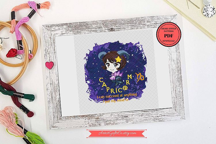 Zodiac Capricorn Cross Stitch pattern PDF, Astronomy Stitch