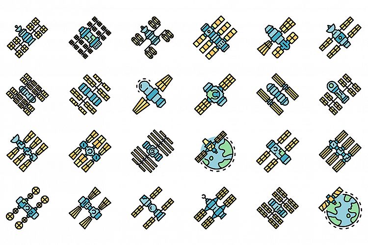 Space station icons set vector flat example image 1