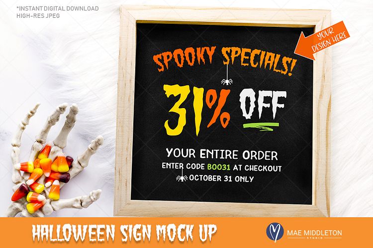 Halloween Mockup - wooden sign /chalkboard with candy