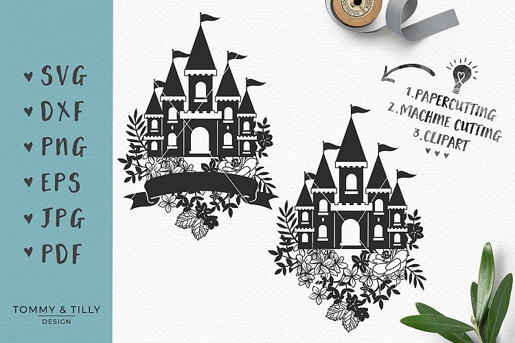 Floral Princess Castle - SVG DXF PNG EPS JPG PDF Cut File