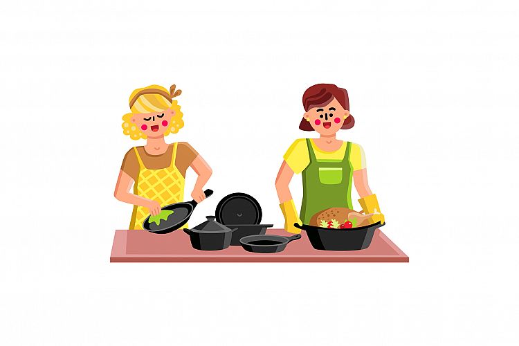 Cast Iron Cookware For Cooking Tasty Food Vector example image 1