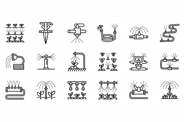 Irrigation system icons set, outline style example image 1