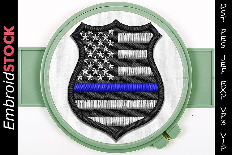 Thin Blue Line Flag Badge Embroidery Design