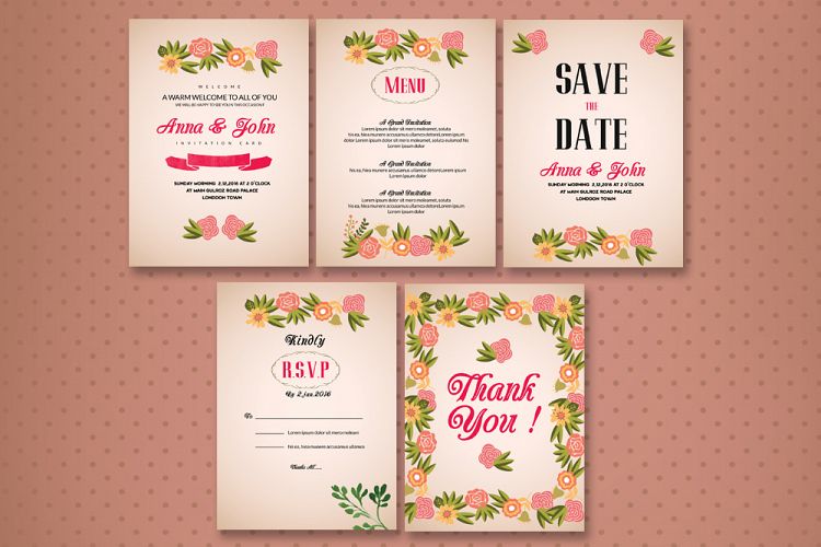 Floral Wedding Invitation Cards Pack