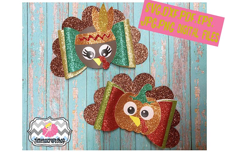 Thanksgiving Turkey and Pumpkin Hair Bow Template Combo