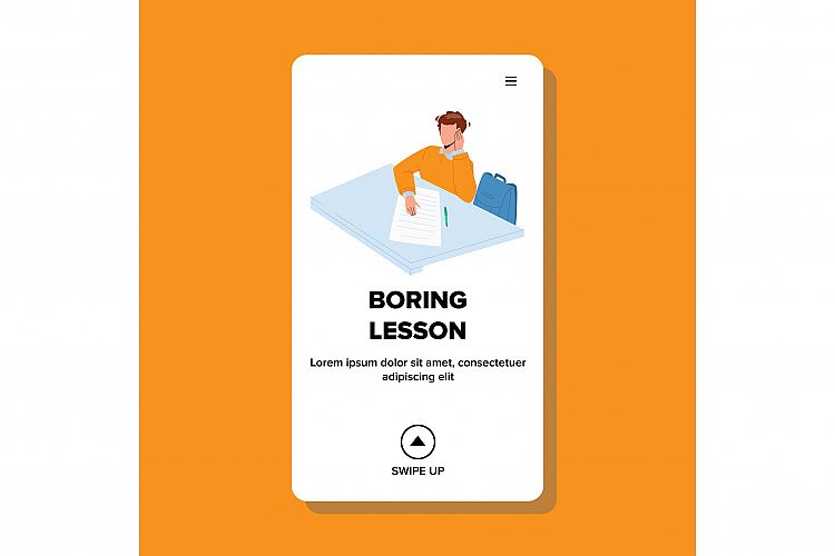 Boring Lesson Listen Schoolboy In Classroom Vector example image 1