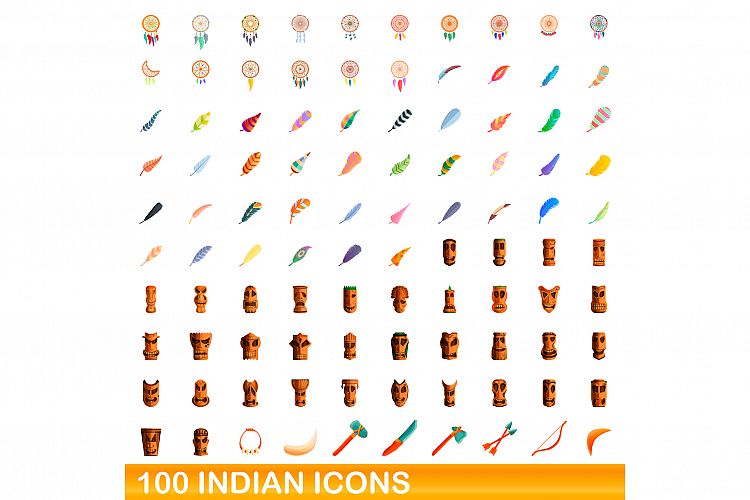 100 indian icons set, cartoon style example image 1