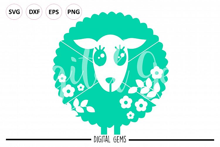 Floral Lamb. Sheep SVG EPS DXF PNG files example image 1