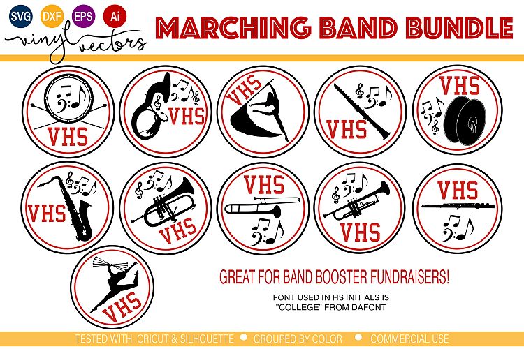 Marching Band Music Instrument Bundle SVG DXF cut ready file
