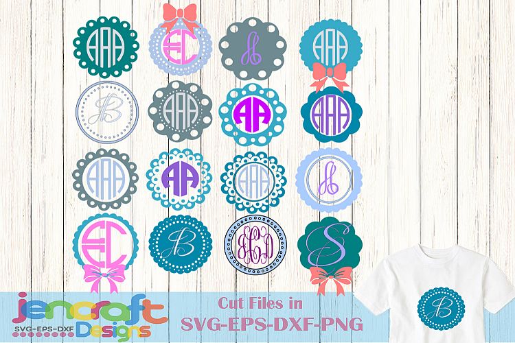 Download Round Dot Circle Scallop Monogram Frames svg, Dxf, Eps