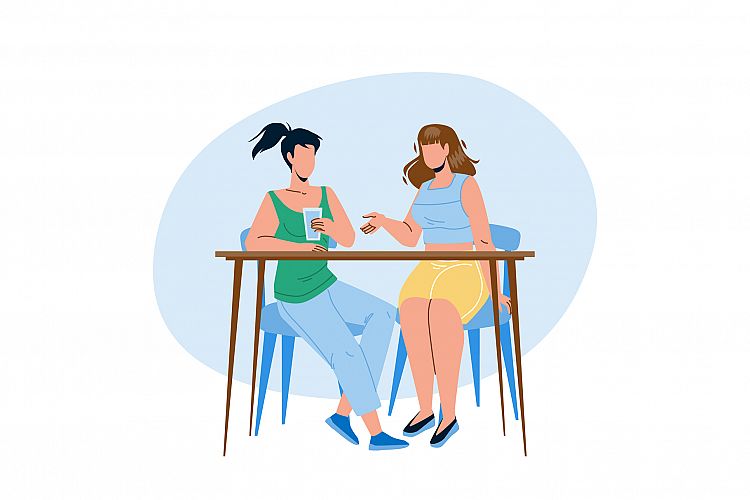 Girls Sitting At Table And Talking Together Vector example image 1