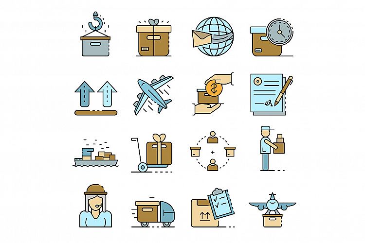 Parcel delivery icons set line color vector example image 1