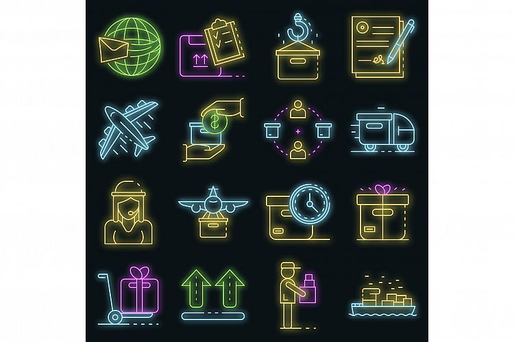 Parcel delivery icons set vector neon example image 1