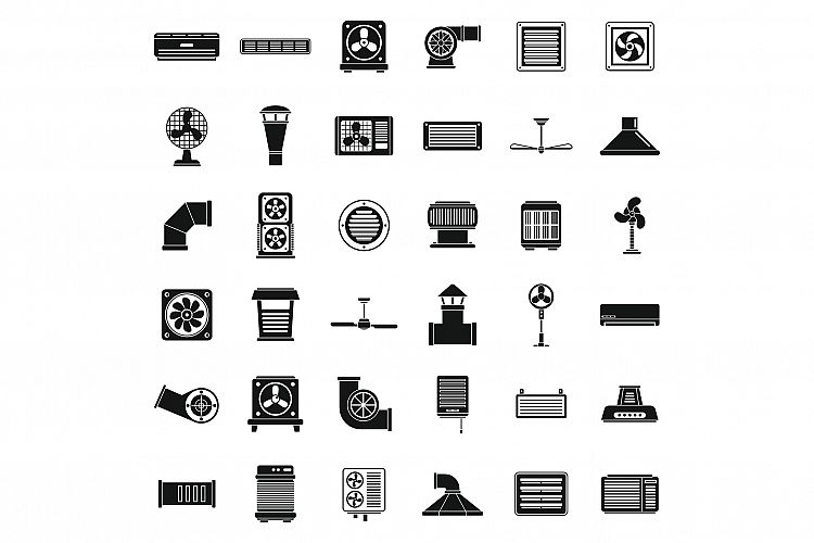 Ventilation air icons set, simple style example image 1