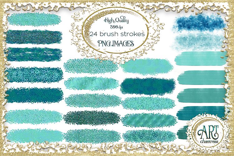 Turquoise Glitter Blue and Green Digital Clipart Brush Stroke 24 of beautiful PNG files