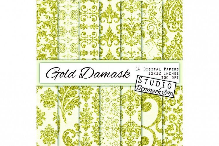 Gold Damask Digital Paper - Gold Glitter Patterned Paper