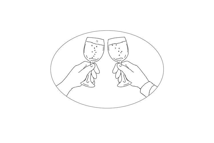 Hands With Wine Glass Toasting Drawing