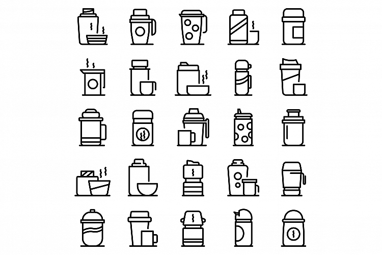 Thermo cup icons set, outline style example image 1