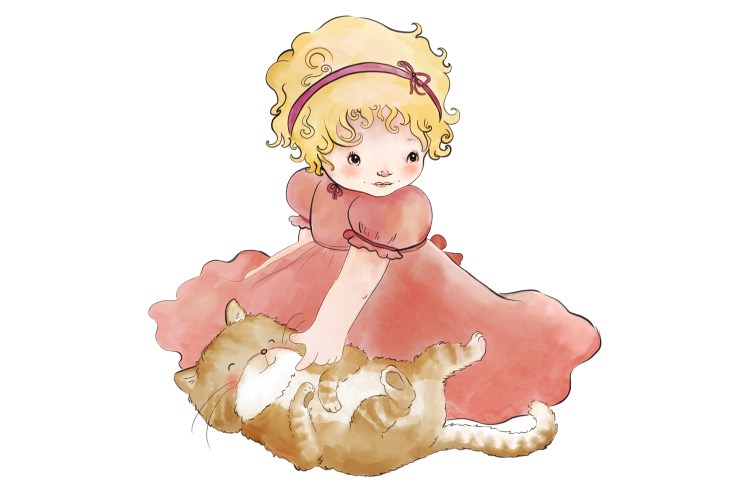 Little Girl and Cat |Clip Art Illustration | PNG/JPEG