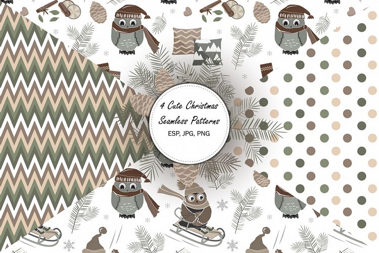 4 Cute Christmas Seamless Patterns